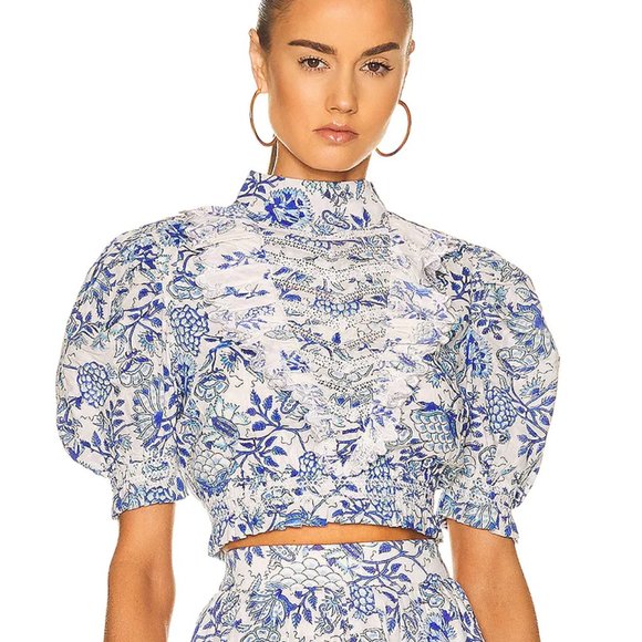HEMANT & NANDITA Blue Floral Crop Top - Picture 1 of 8